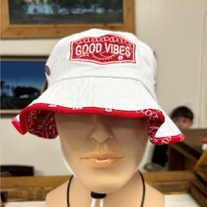 Good Vibes Men's Bucket Hat - White and Red